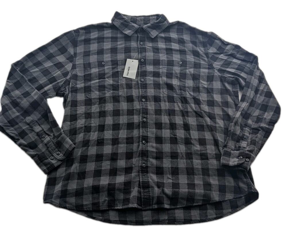 Sonoma Mens XXL Supersoft Flannel Plaid Button-Up Long Sleeve Collared Shirt